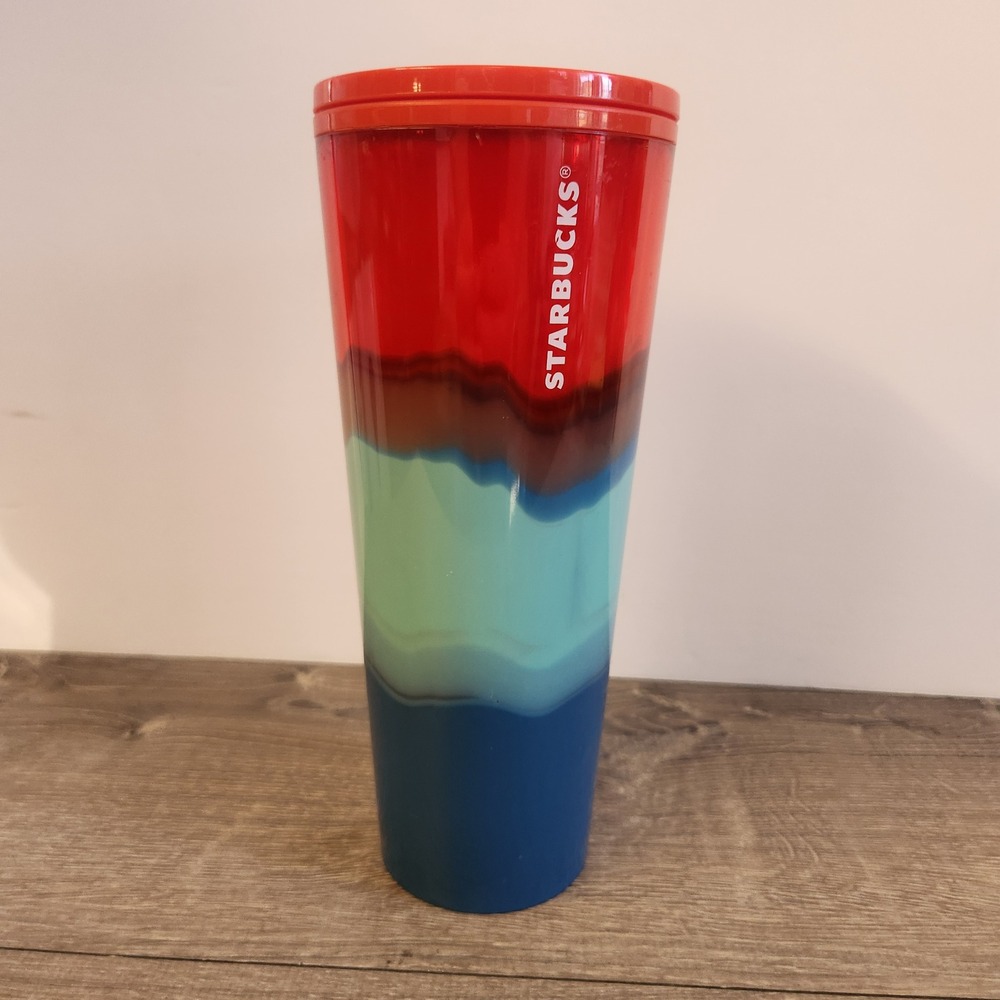 Starbucks 2020 Multi Color Wave Venti Tumbler 24oz Red Blue Teal Cold Cup READ